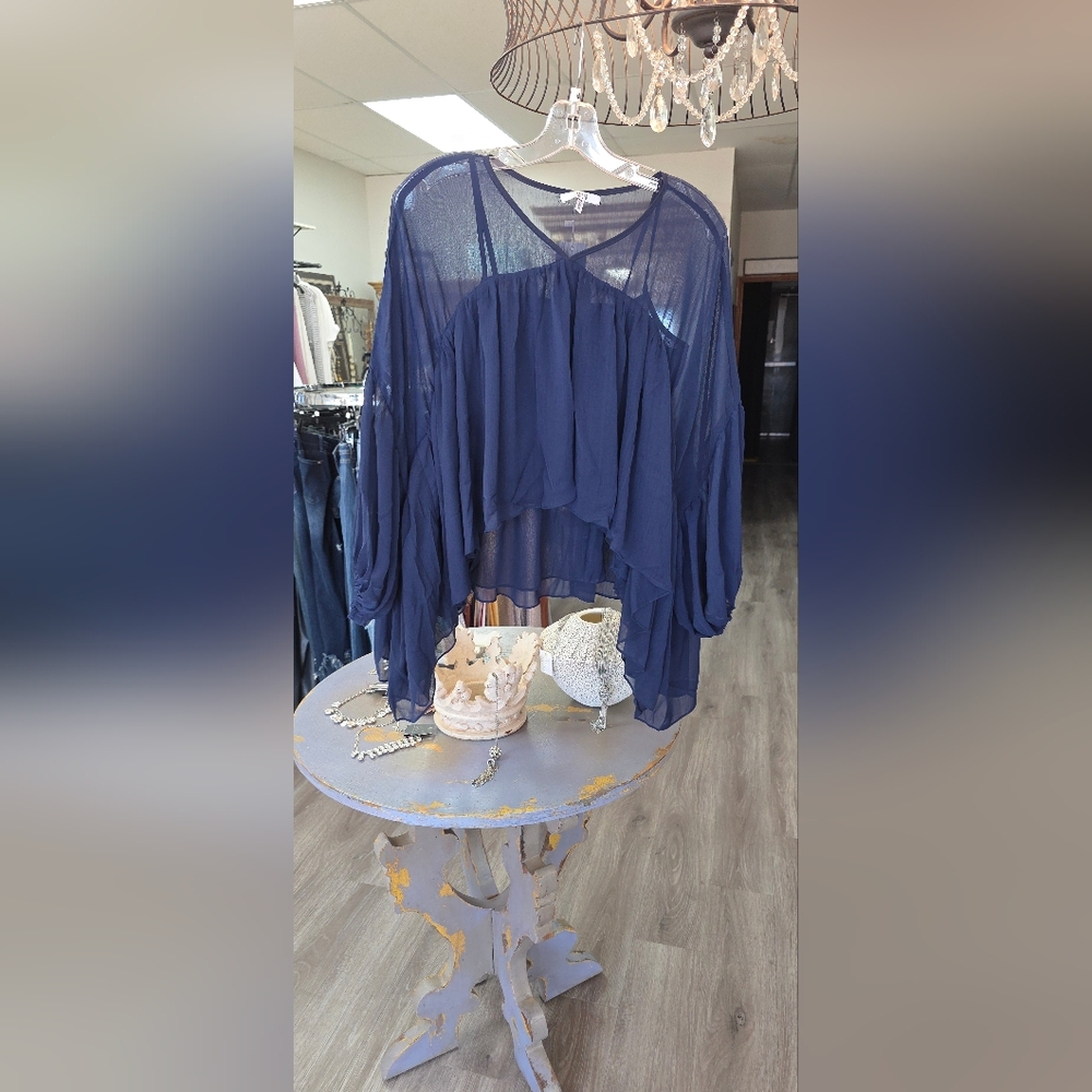 Flowy Navy Sheer Blouse
